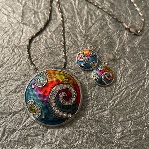 Multi-color Pendant Necklace & Earring Set, 16”
